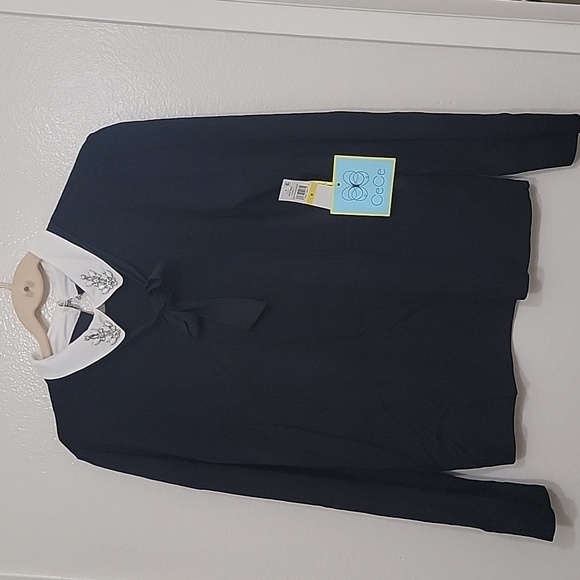 NWT CeCe Women's Rhinestone Collar Bow Neck Cotton Blend Black Sweater - Picture 6 of 10